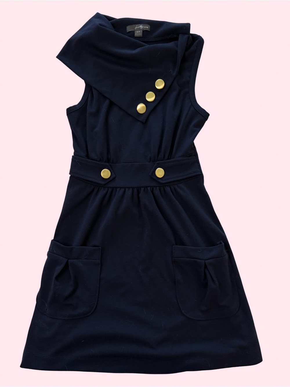 Navy Midi Dress with Gold Buttons